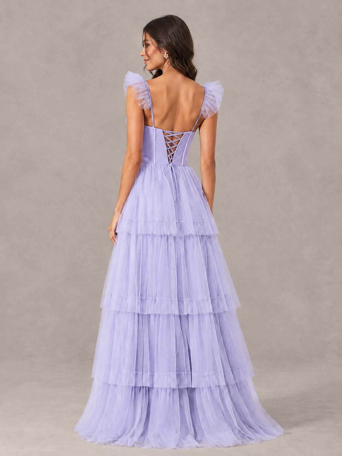 BOLODOO Lavender Tiered Tulle Bridesmaid Dress with Slit - Lavender - Lavender (2)