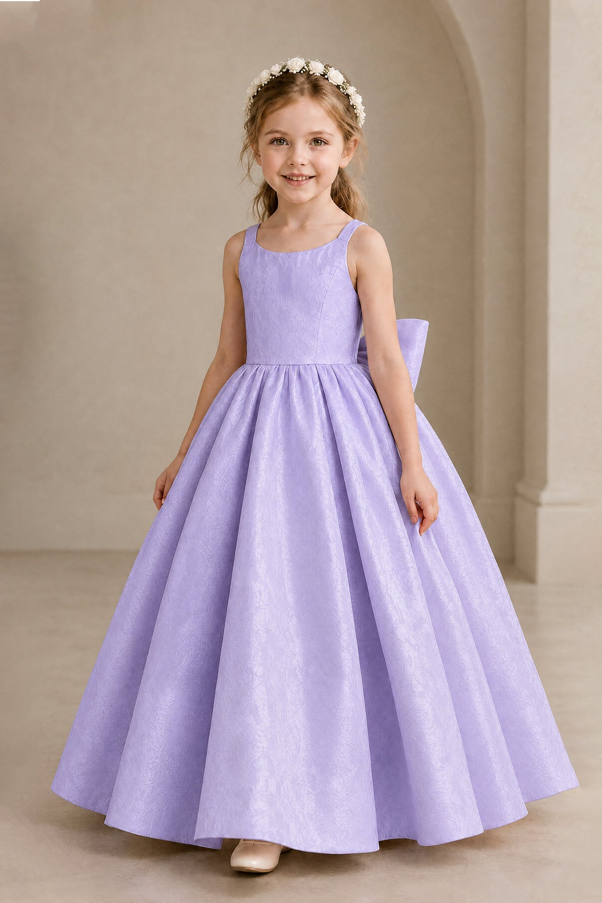 BOLODOO Lavender Girls' A-Line Flower Girl Dress with Back Bow - Lavender