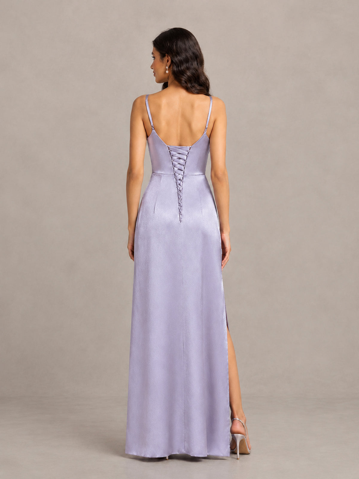 BOLODOO Lavender Cowl Neck Satin Bridesmaid Dress with Slit - Lavender - Lavender (2)