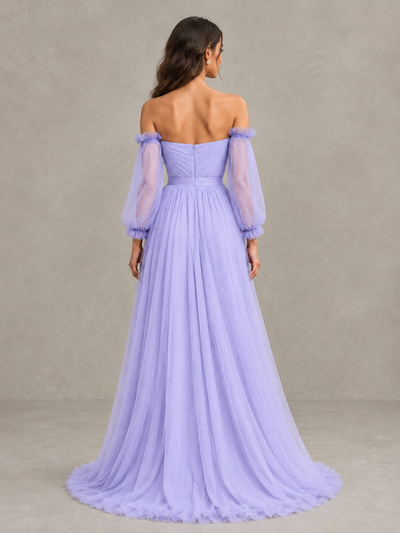 BOLODOO Lavender Off-the-Shoulder Long Sleeve A-Line Bridesmaid Dress - Lavender - Lavender (2)