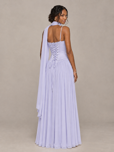 BOLODOO Lavender Corset Bridesmaid Dress with Scarf - Lavender - Lavender (2)