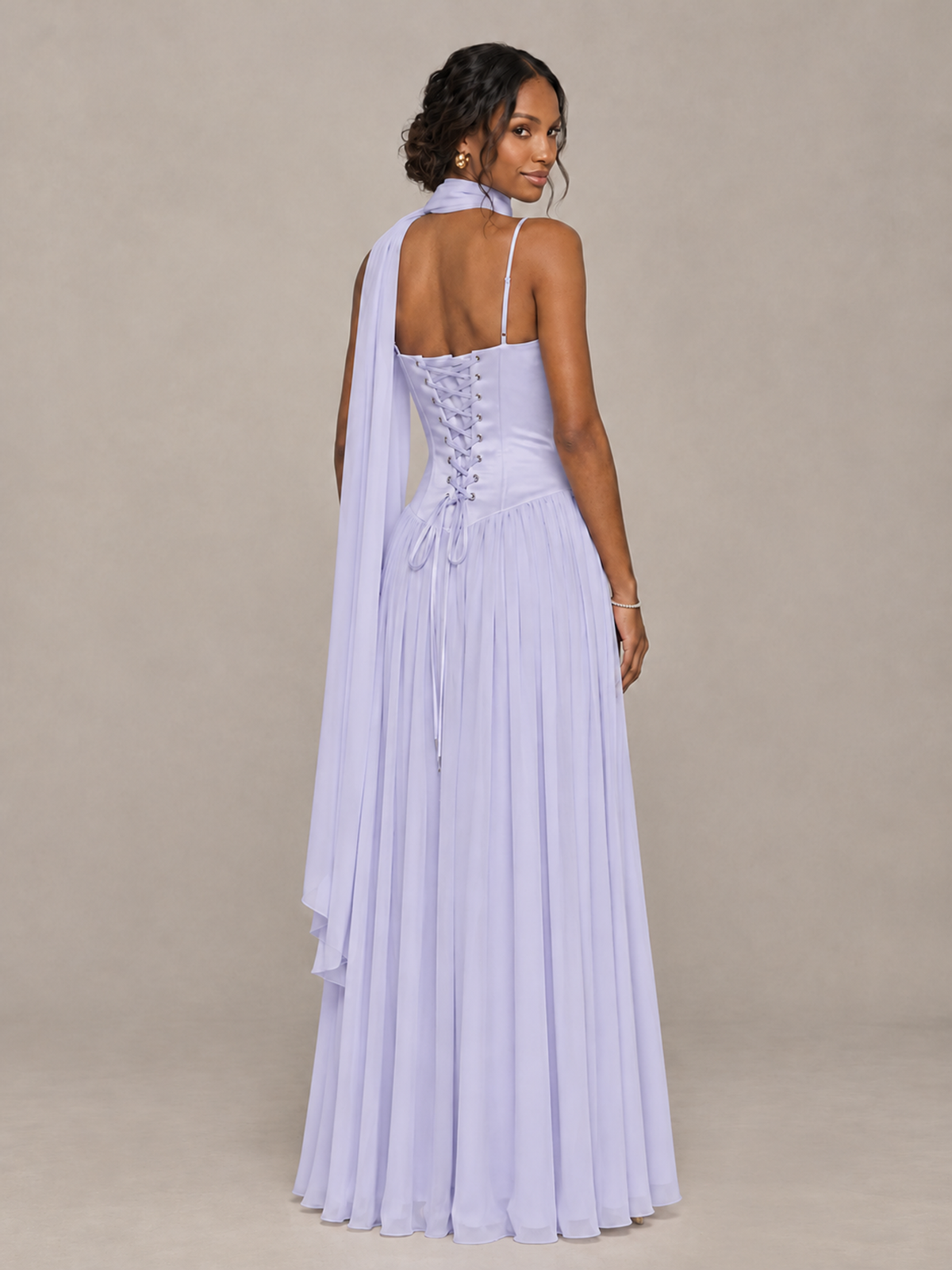 BOLODOO Lavender Corset Bridesmaid Dress with Scarf - Lavender - Lavender (2)