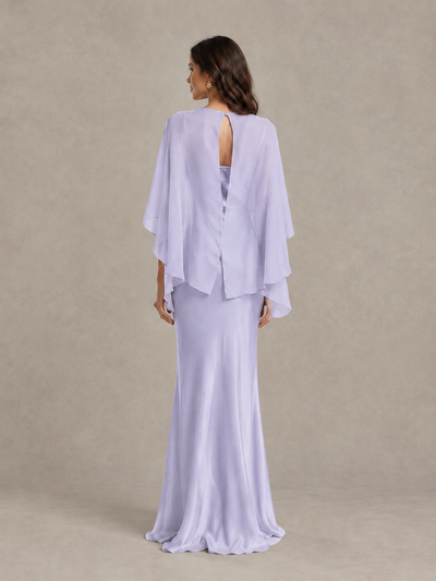 BOLODOO Lavender Satin Mermaid Bridesmaid Dress with Chiffon Cape - Lavender - Lavender (2)