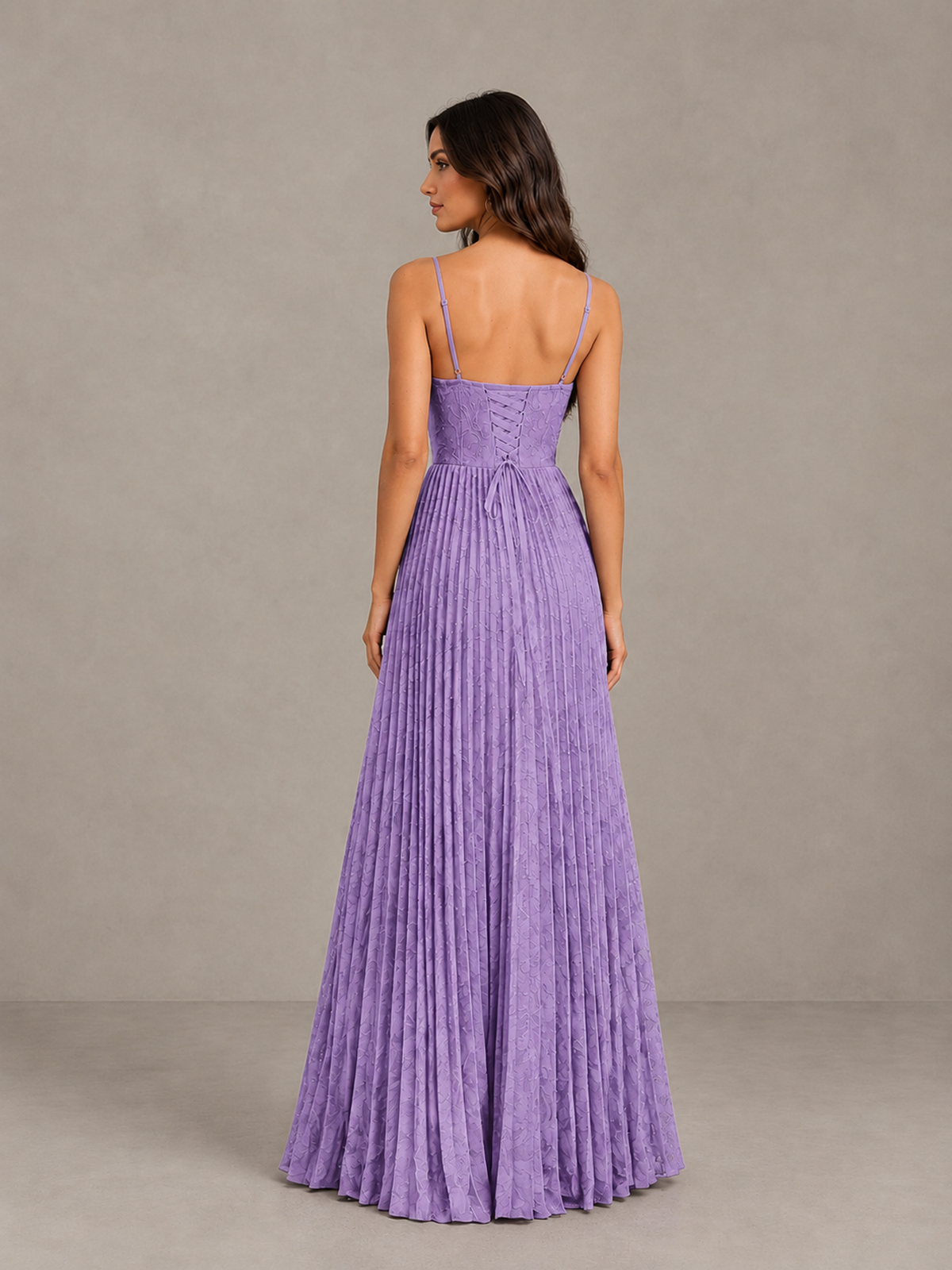 BOLODOO Lavender Pleated Bridesmaid Dress with Sweetheart Neckline & Slit - Lavender - Lavender (2)