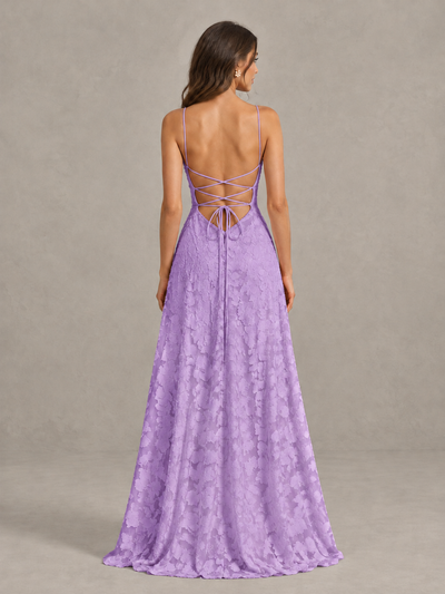 BOLODOO Lavender Floral Appliqué Slit Maxi Dress - Lavender - Lavender (2)