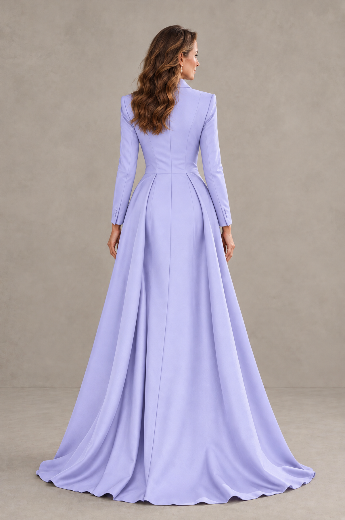 BOLODOO Lavender Long Sleeve Lace Blazer Gown with High Slit - Lavender - Lavender (2)