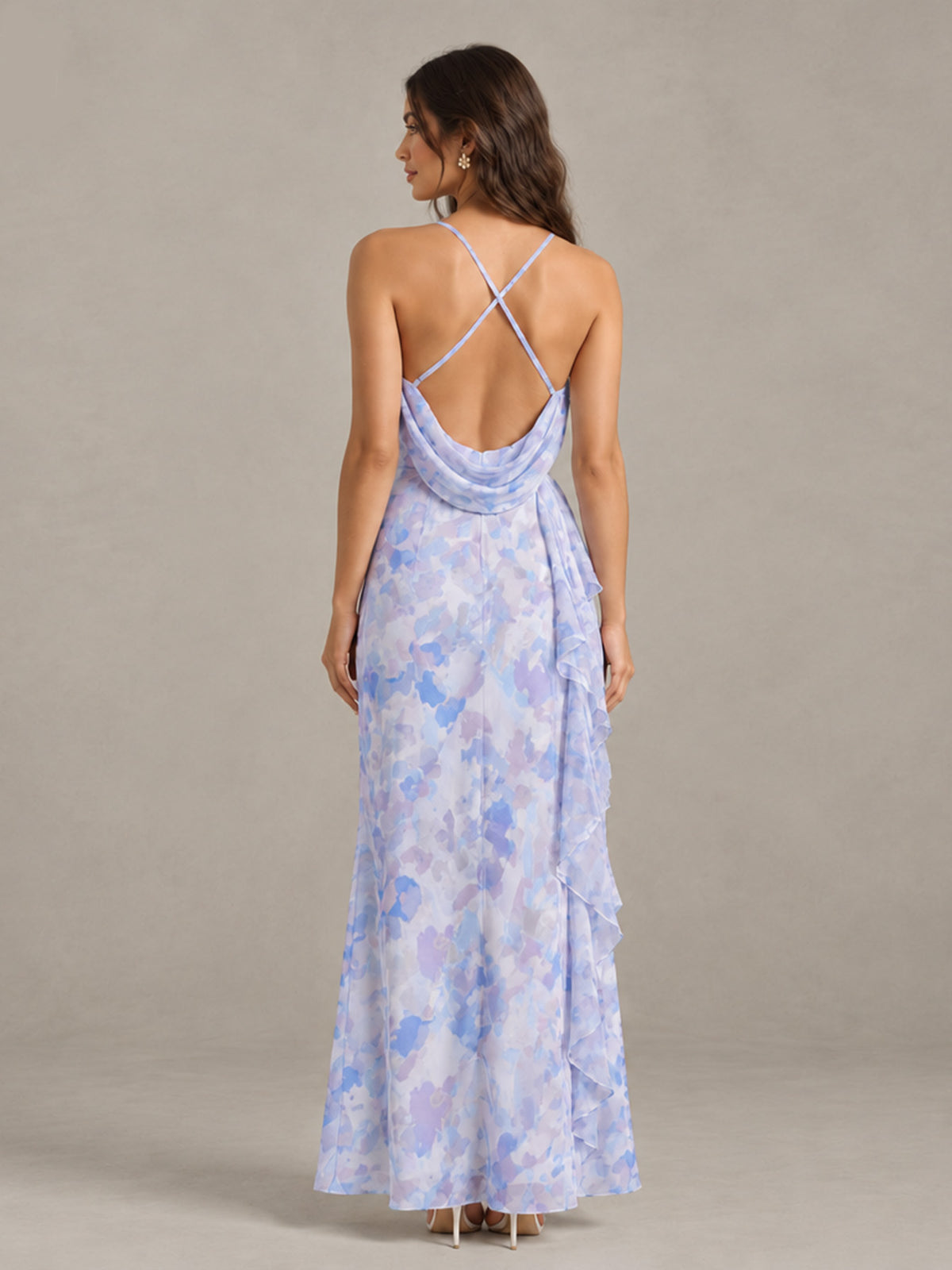 Lavender Floral Bridesmaid Dress with Crisscross Open Back - Lavender - Lavender (2)