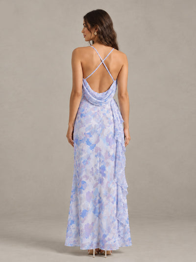 Lavender Floral Bridesmaid Dress with Crisscross Open Back - Lavender - Lavender (2)