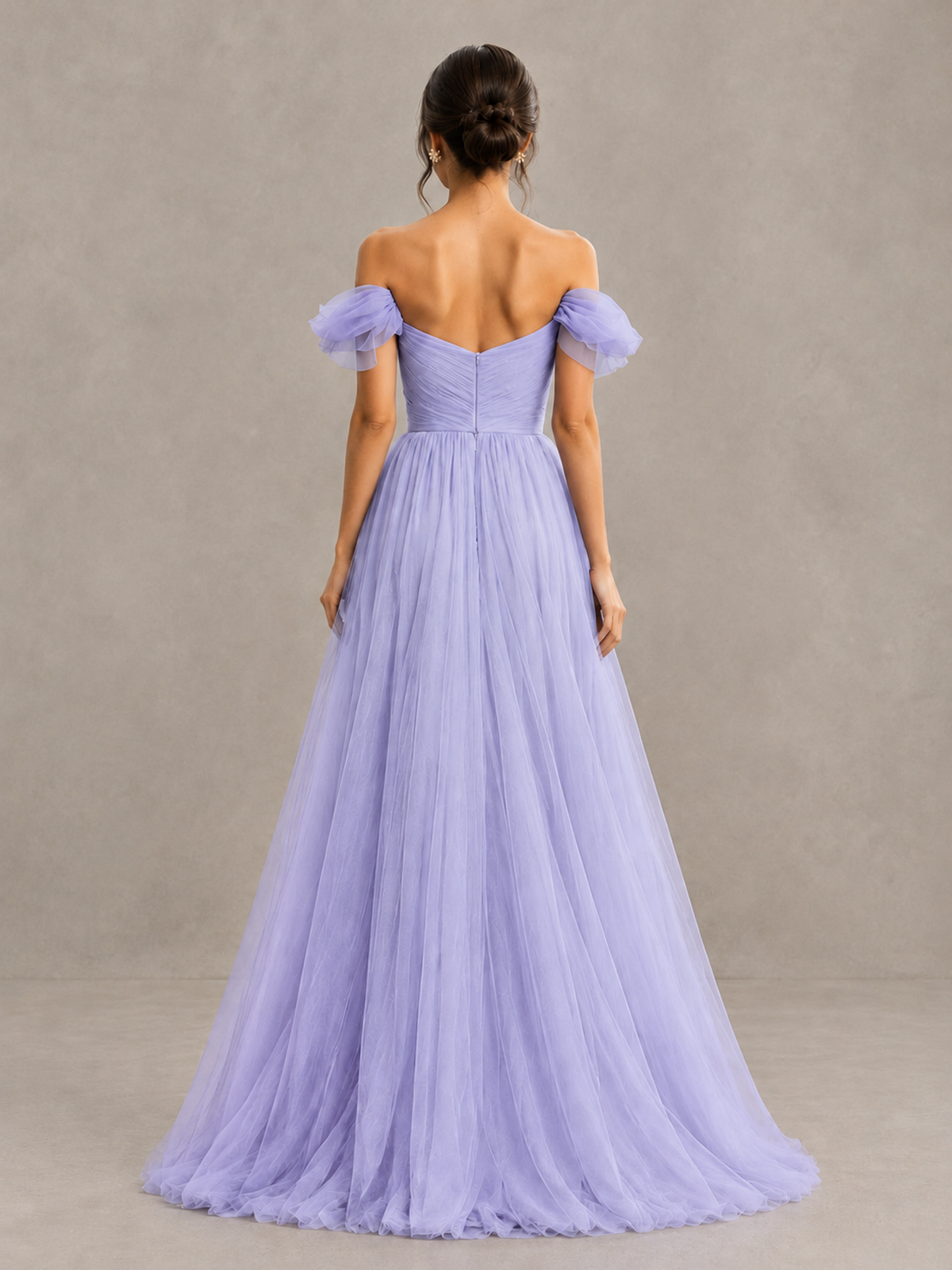 BOLODOO Lavender Off-the-Shoulder Ruffle Sleeve A-Line Bridesmaid Dress - Lavender - Lavender (2)