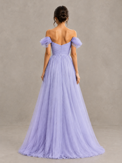 BOLODOO Lavender Off-the-Shoulder Ruffle Sleeve A-Line Bridesmaid Dress - Lavender - Lavender (2)