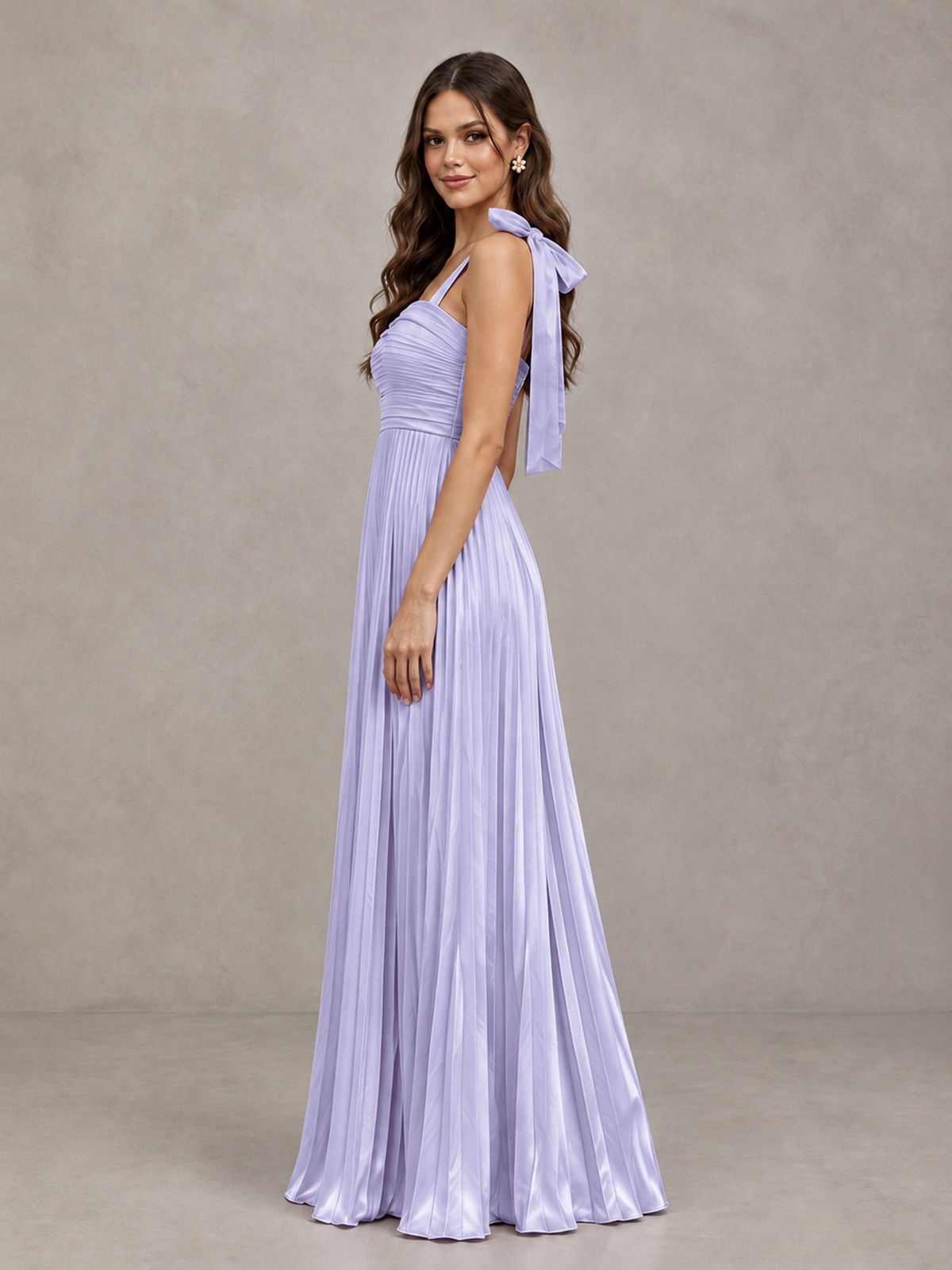 BOLODOO Lavender Pleated Bow-Strap Bridesmaid Maxi Dress - Lavender - Lavender (3)