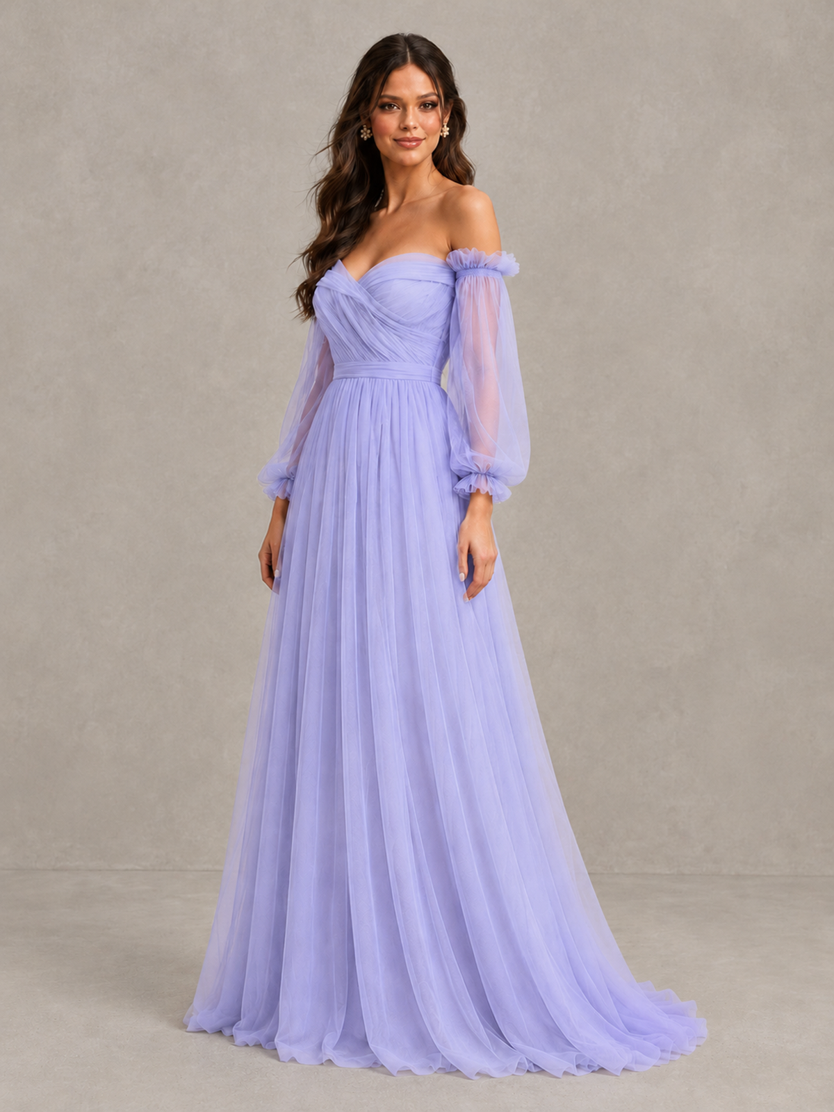 BOLODOO Lavender Off-the-Shoulder Long Sleeve A-Line Bridesmaid Dress - Lavender - Lavender (3)