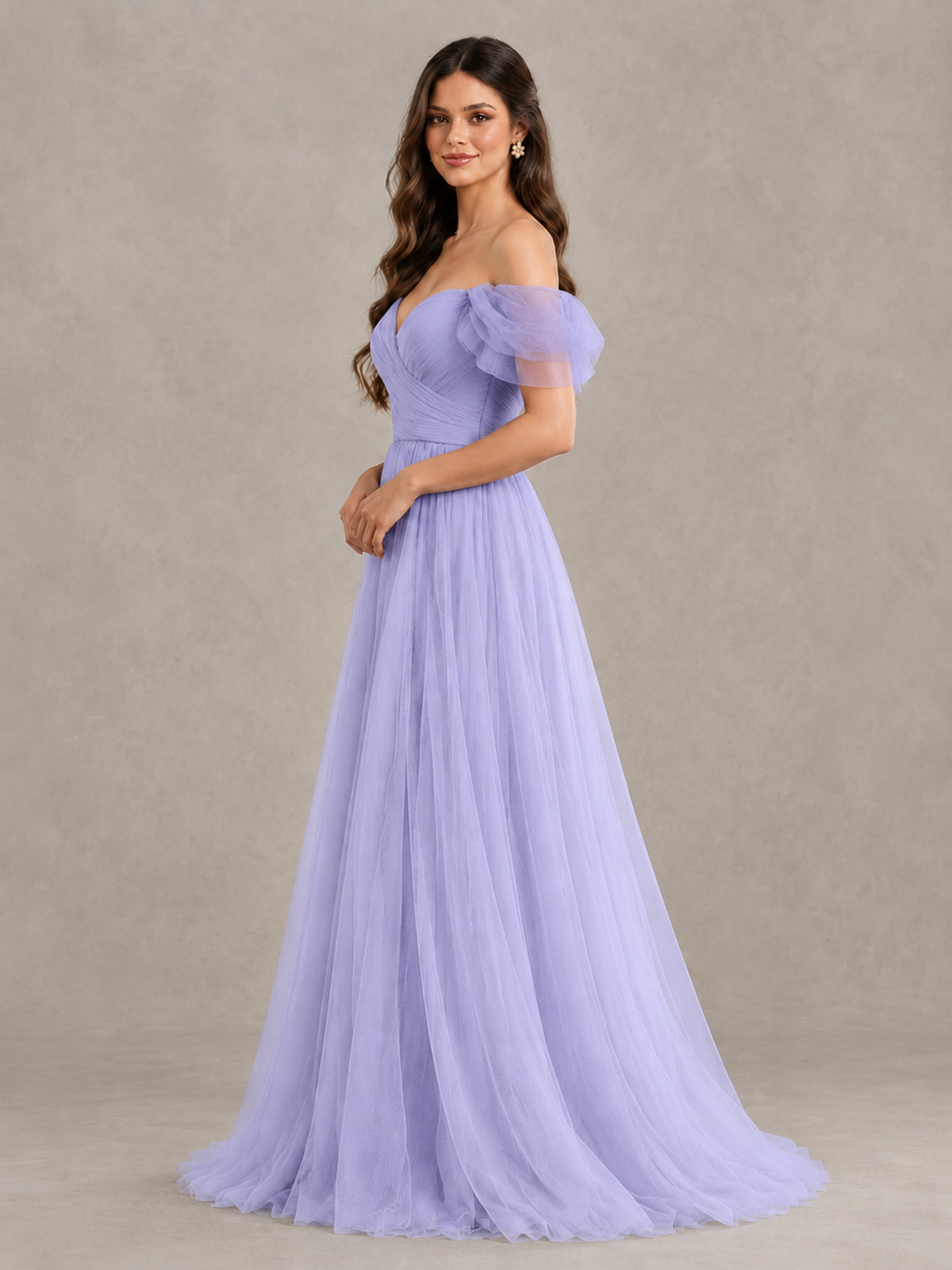 BOLODOO Lavender Off-the-Shoulder Ruffle Sleeve A-Line Bridesmaid Dress - Lavender - Lavender (3)