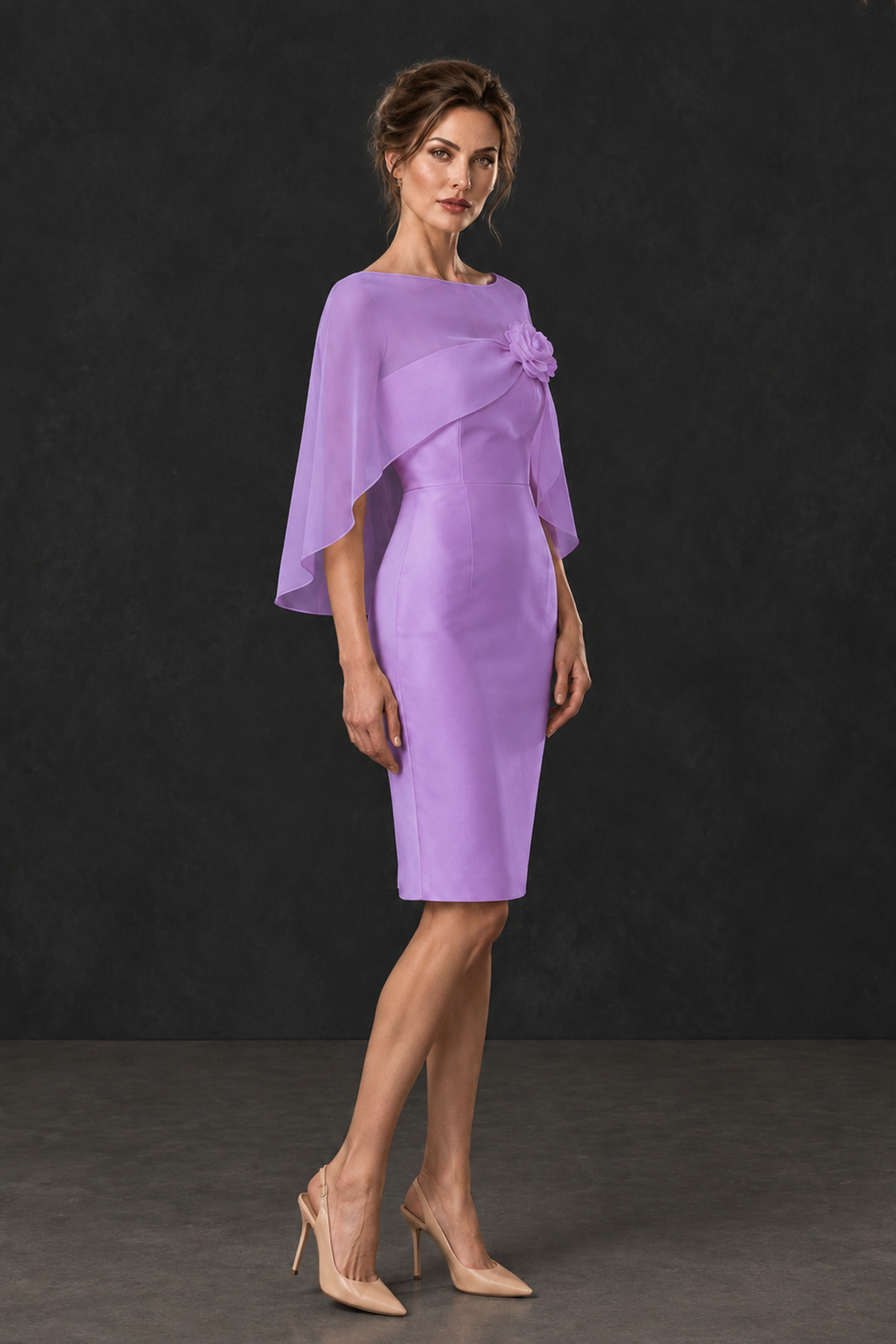 BOLODOO Lavender Cape Knee-Length Mother of the Bride Dress - Lavender - Lavender (3)