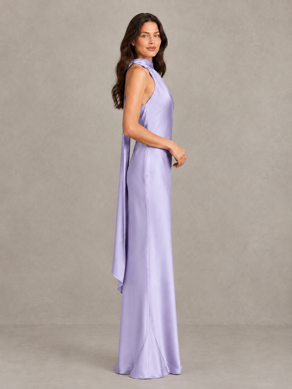 BOLODOO Lavender Satin One-Shoulder Bridesmaid Dress with Open Back - Lavender - Lavender (3)