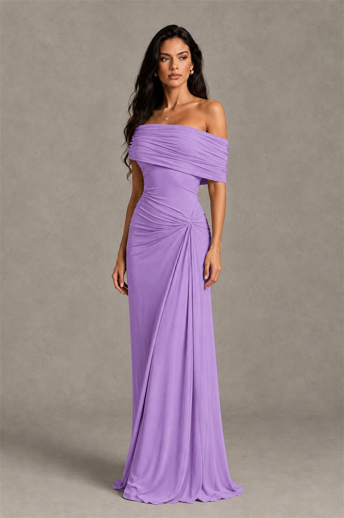 BOLODOO Lavender Off-Shoulder Ruched Maxi Dress - Lavender