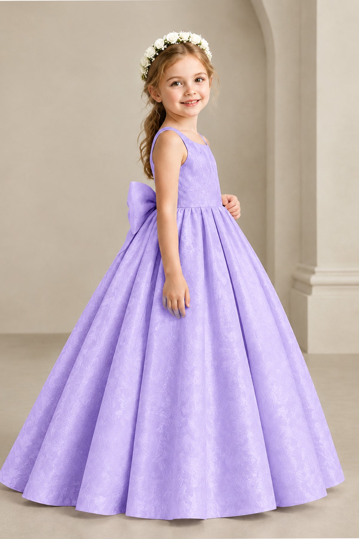 BOLODOO Lavender Girls' A-Line Flower Girl Dress with Back Bow - Lavender
