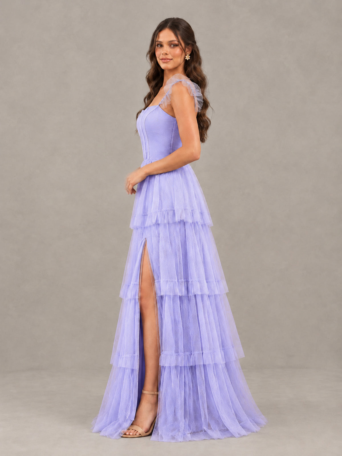 BOLODOO Lavender Tiered Tulle Bridesmaid Dress with Slit - Lavender - Lavender (3)