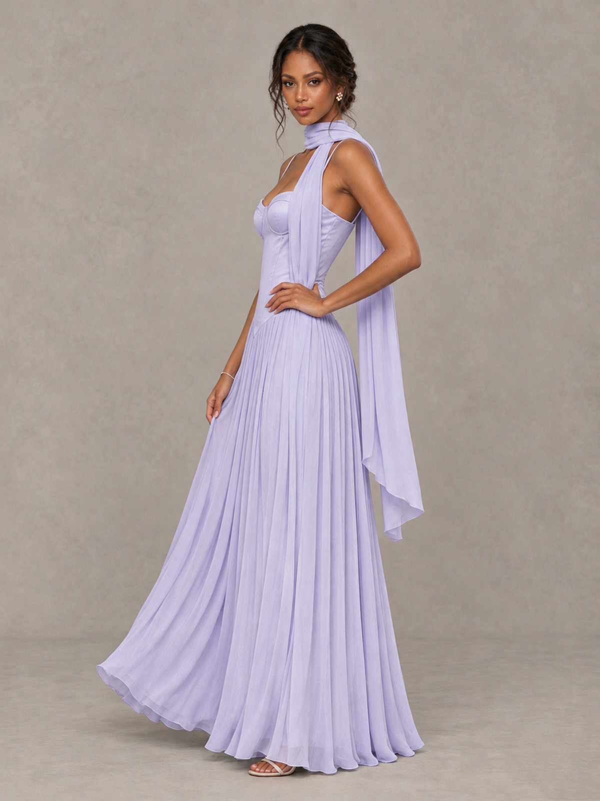 BOLODOO Lavender Corset Bridesmaid Dress with Scarf - Lavender - Lavender (3)
