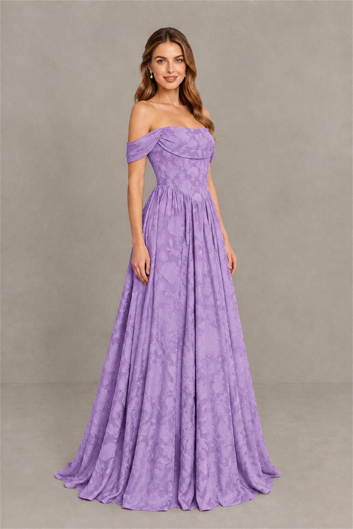 BOLODOO Lavender Off-Shoulder Floral A-Line Maxi Dress - Lavender