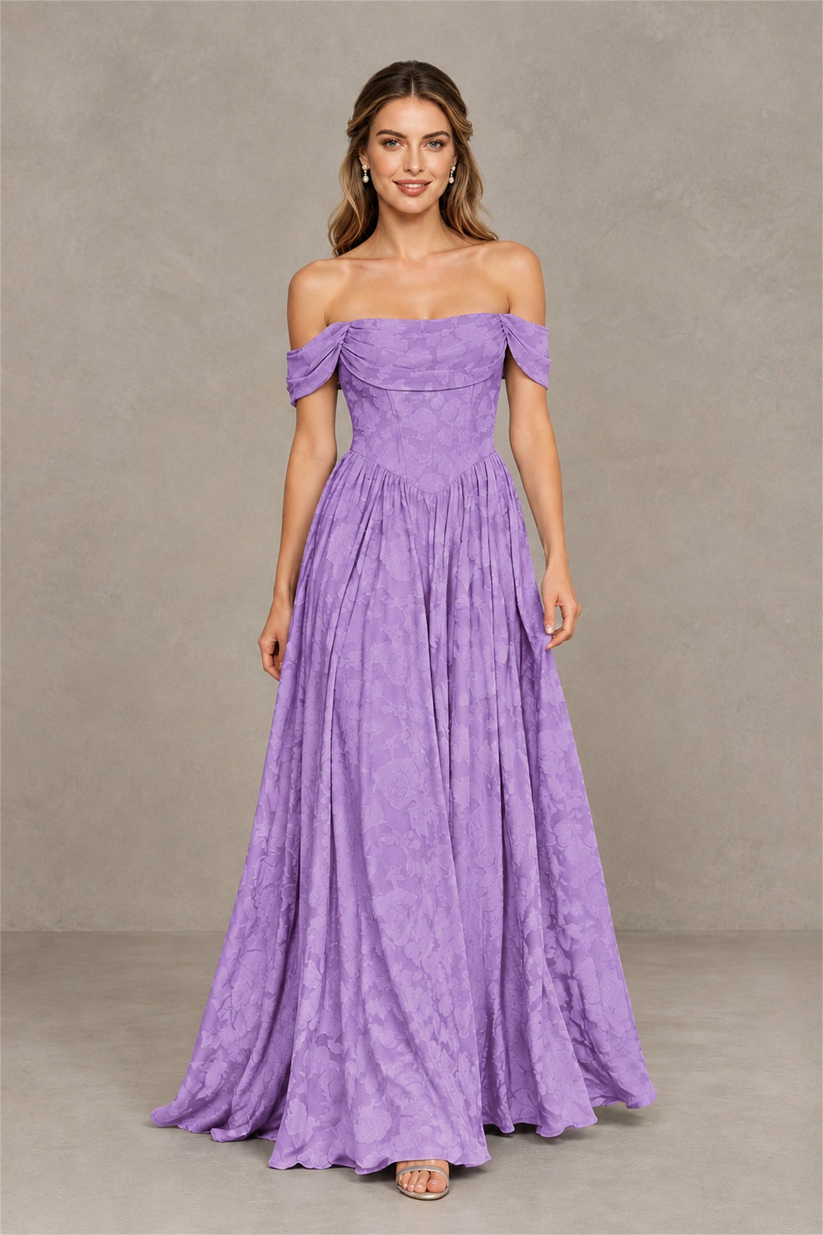 BOLODOO Lavender Off-Shoulder Floral A-Line Maxi Dress - Lavender