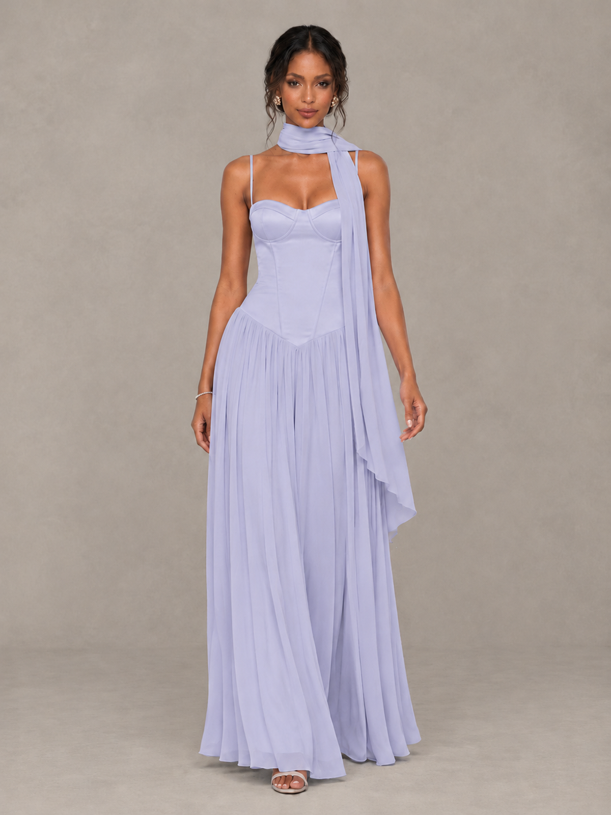 BOLODOO Lavender Corset Bridesmaid Dress with Scarf - Lavender - Lavender (4)