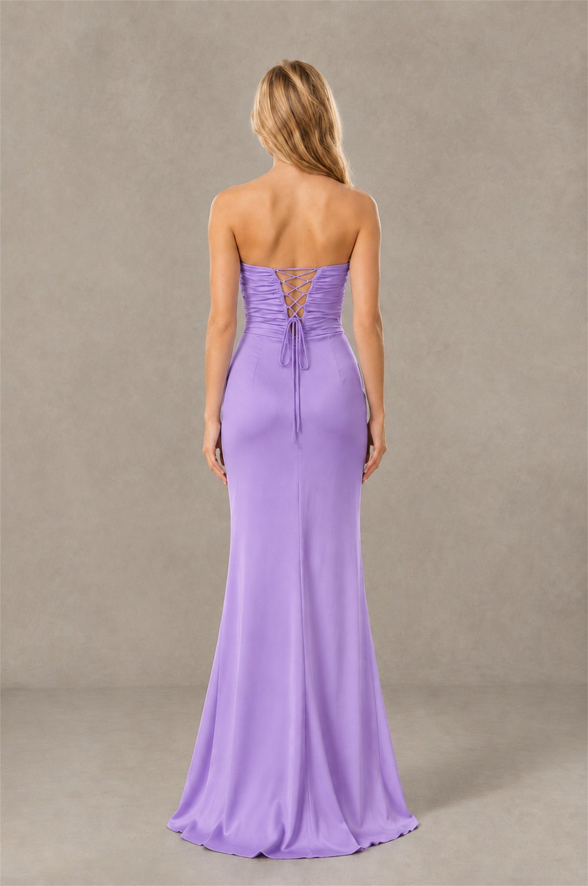 BOLODOO Lavender Sweetheart Strapless Twist Knot Cutout Lace-Up Back Satin Mermaid Maxi Dress - Lavender - Lavender (4)