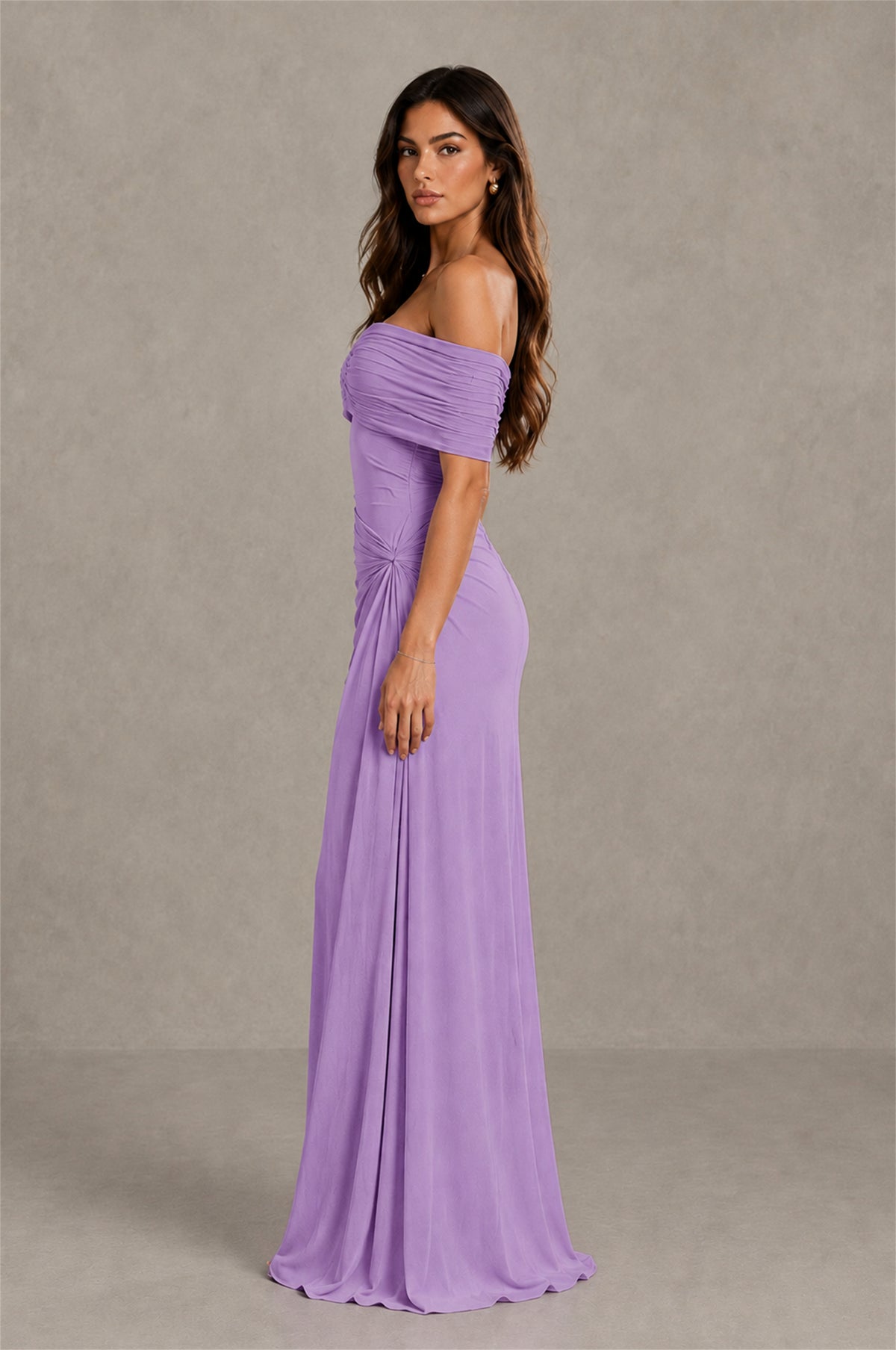 BOLODOO Lavender Off-Shoulder Ruched Maxi Dress - Lavender