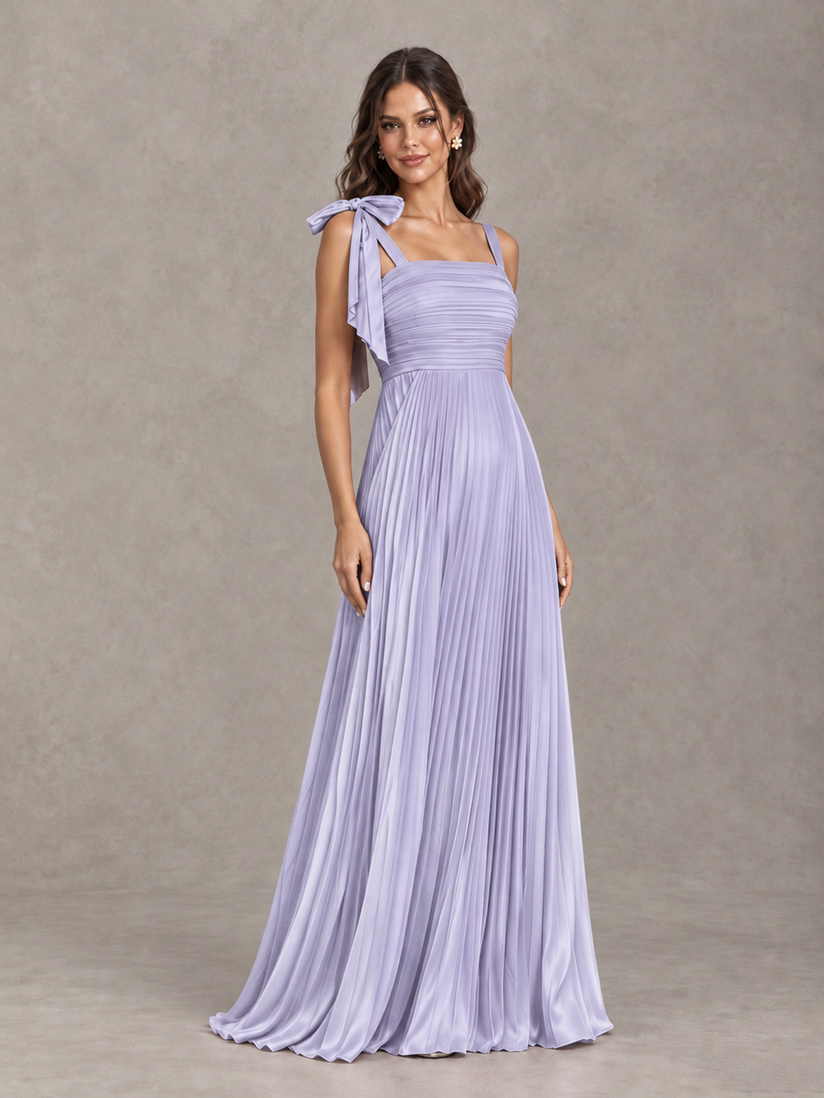 BOLODOO Lavender Pleated Bow-Strap Bridesmaid Maxi Dress - Lavender - Lavender (4)