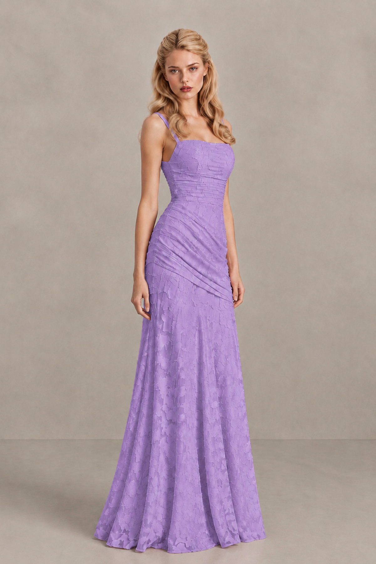 BOLODOO Lavender Ruched Floral Maxi Dress with Lace-Up Back - Lavender