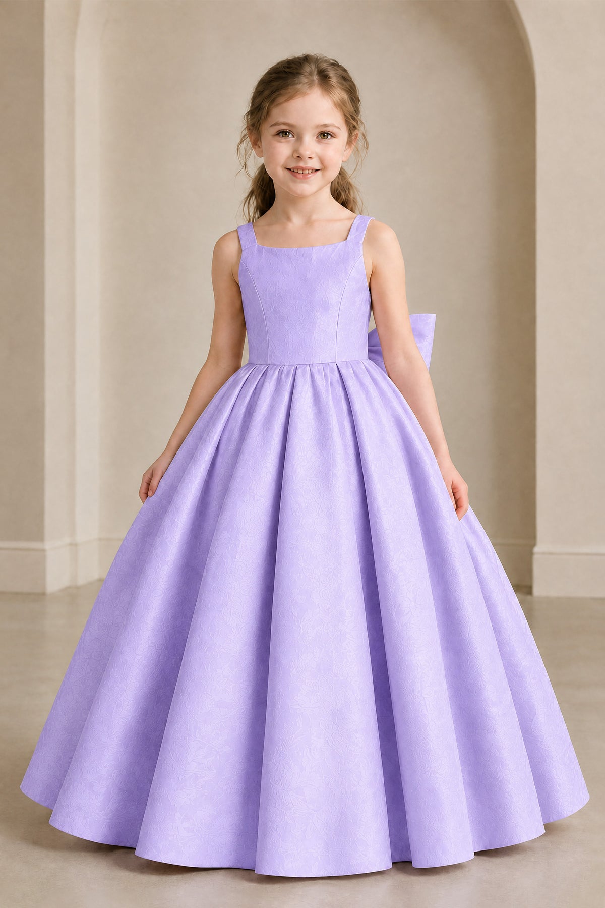 BOLODOO Lavender Girls' A-Line Flower Girl Dress with Back Bow - Lavender
