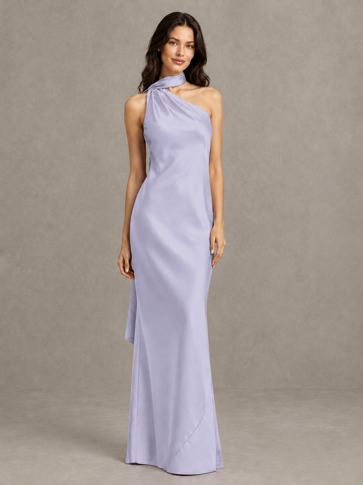 BOLODOO Lavender Satin One-Shoulder Bridesmaid Dress with Open Back - Lavender - Lavender (4)