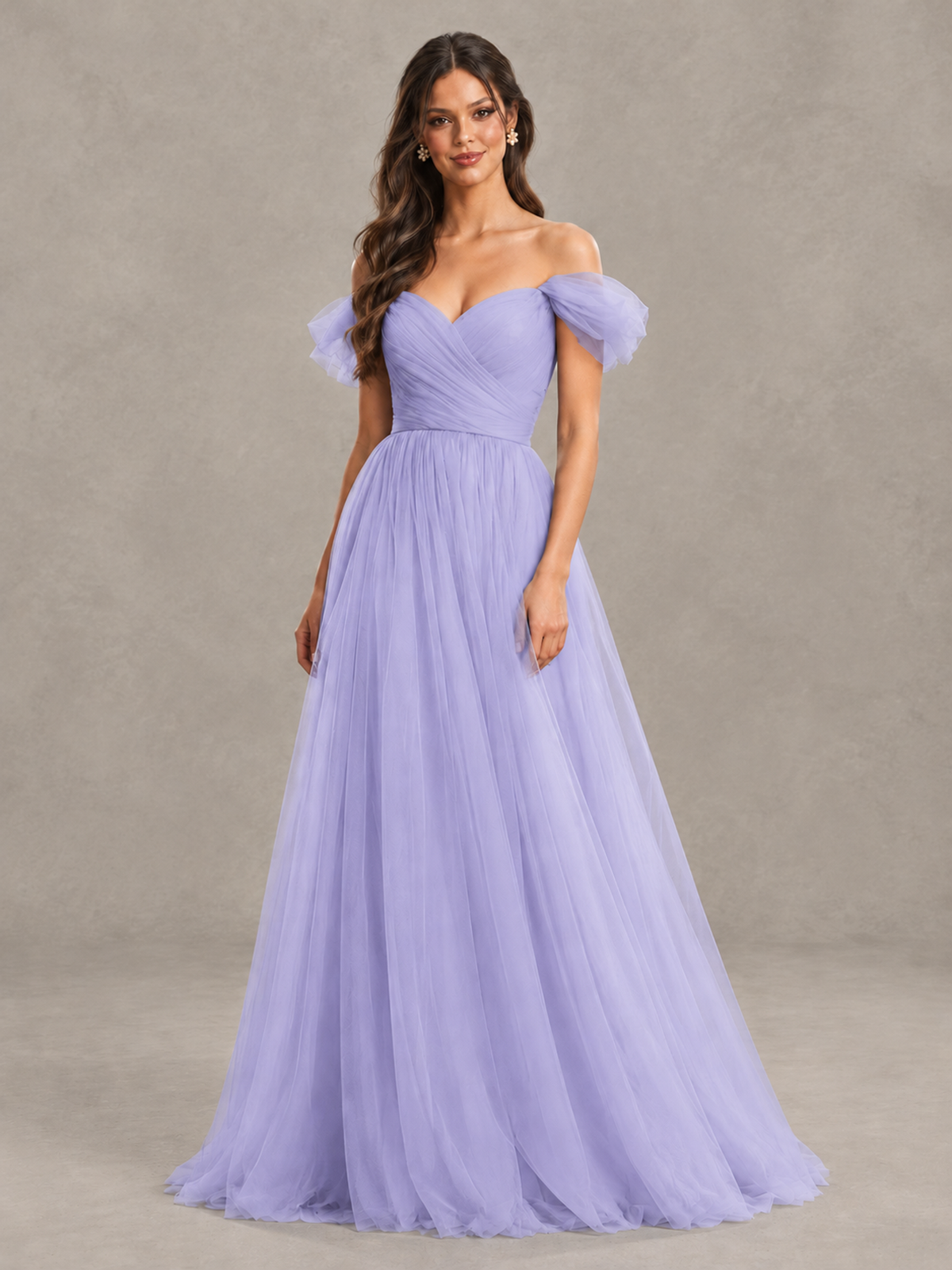 BOLODOO Lavender Off-the-Shoulder Ruffle Sleeve A-Line Bridesmaid Dress - Lavender - Lavender (4)
