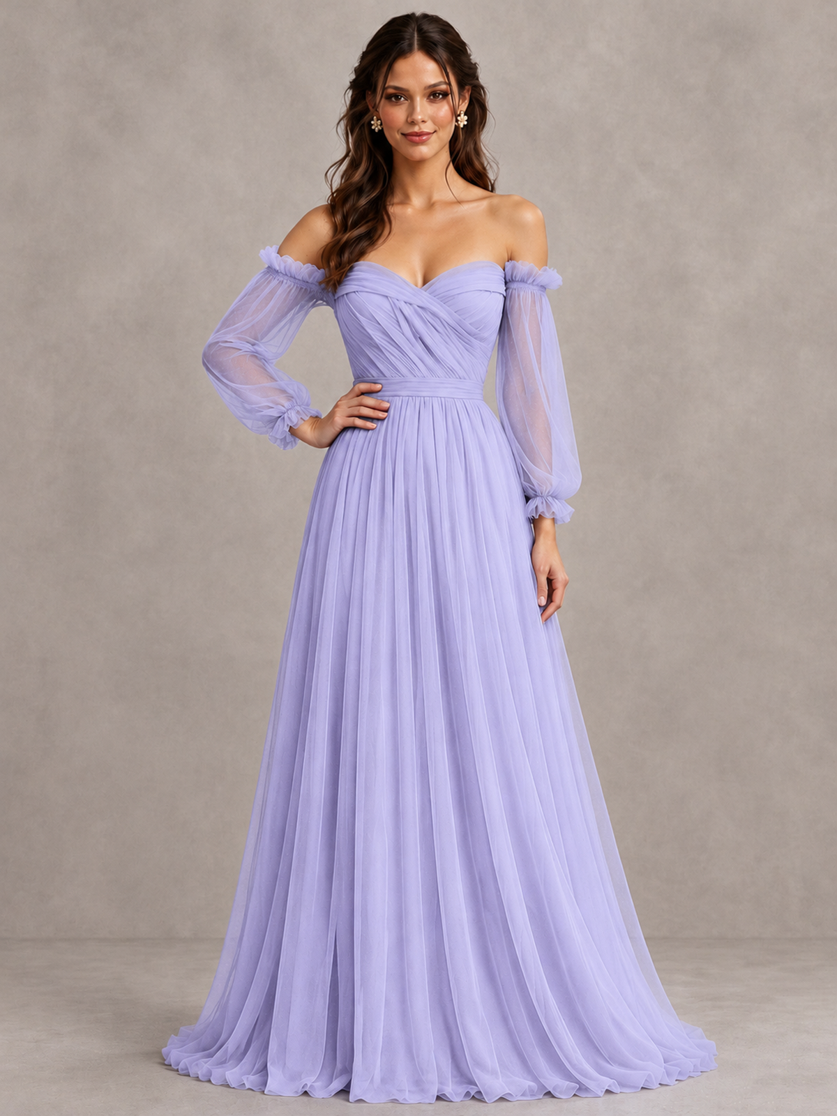 BOLODOO Lavender Off-the-Shoulder Long Sleeve A-Line Bridesmaid Dress - Lavender - Lavender (4)