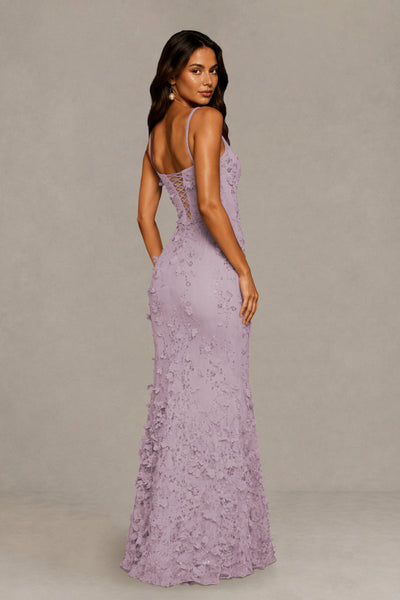 BOLODOO Lavender Sequin 3D Floral Mermaid Maxi Gown – Lace-Up Back Formal Dress 
