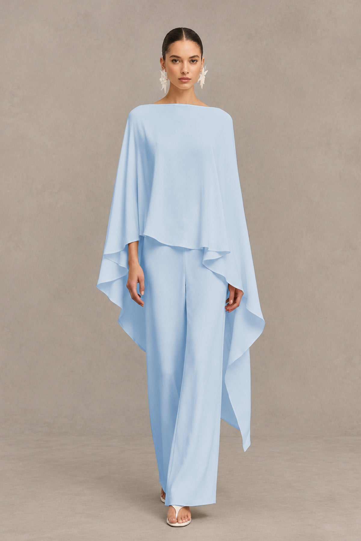 BOLODOO Light Blue Cape Sleeve Wide-Leg Formal Pantsuit - Light Blue - Light Blue_01
