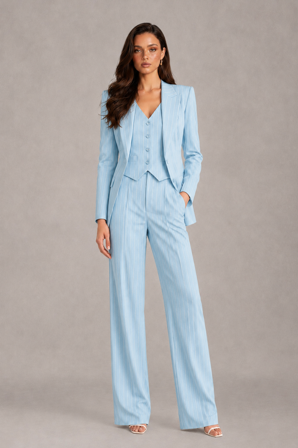 BOLODOO Women's Light Blue Pinstripe Three-Piece Pantsuit with Wide-Leg Trousers - Light Blue - Light Blue_01