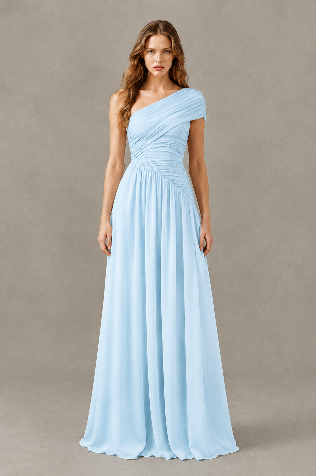 BOLODOO Light Blue One-Shoulder Ruched Floor-Length Bridesmaid Dress - Light Blue - Light Blue_01