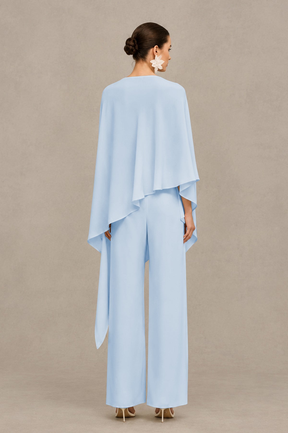 BOLODOO Light Blue Cape Sleeve Wide-Leg Formal Pantsuit - Light Blue - Light Blue_02
