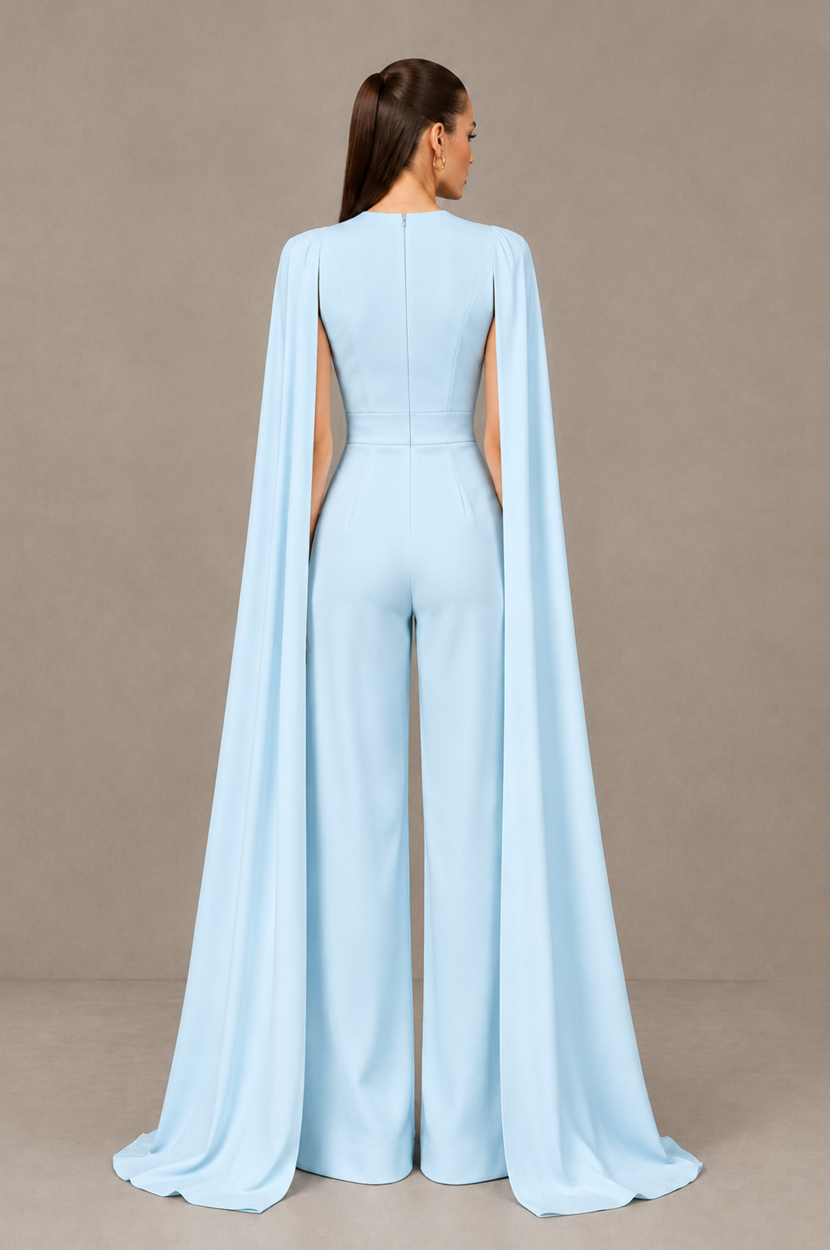 BOLODOO Light Blue Deep V-Neck Cape Sleeve Bridal Jumpsuit - Light Blue - Light Blue_02