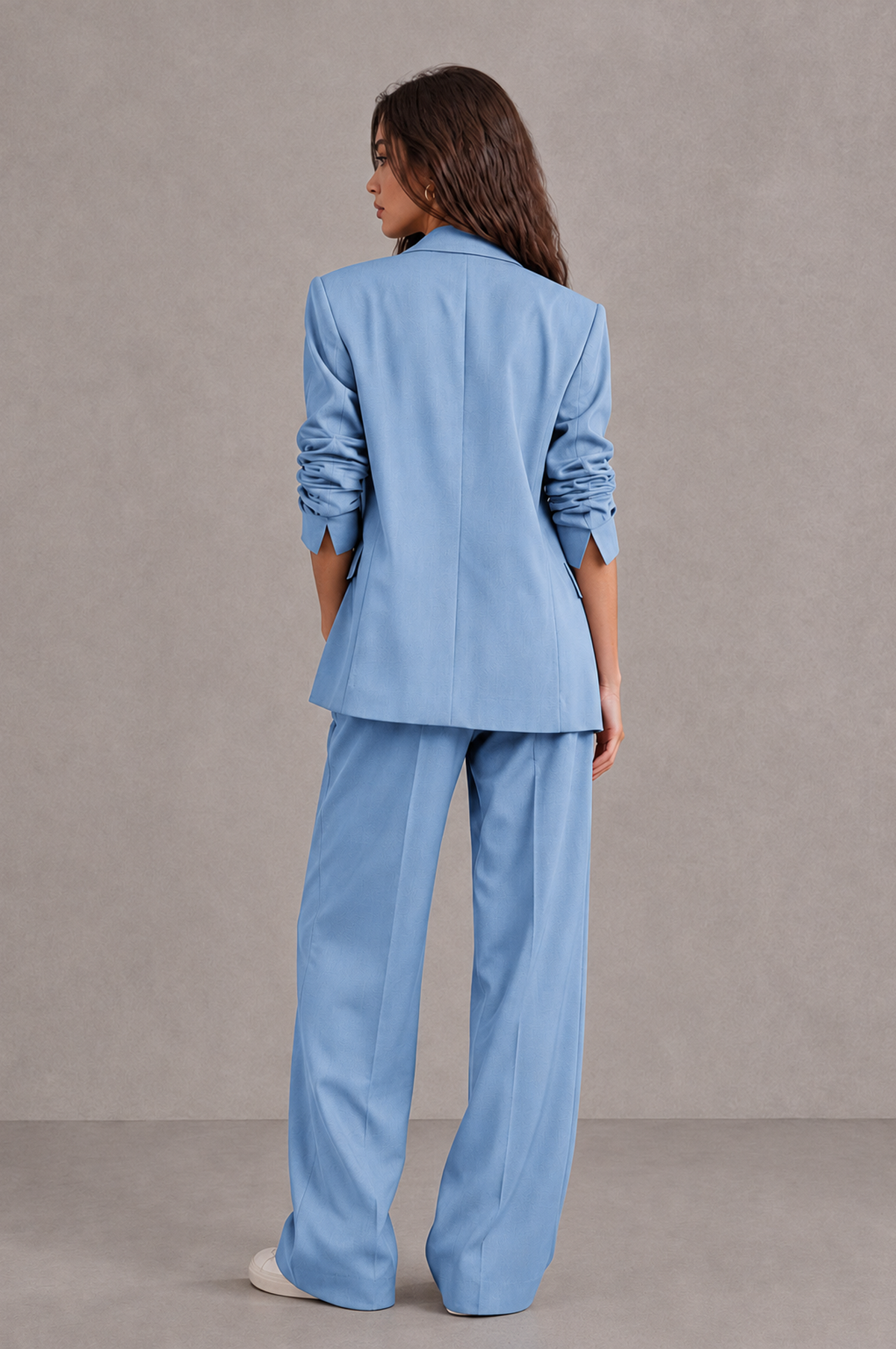 BOLODOO Light Blue Brown Blazer & Wide-Leg Pants Suit for Women - Light Blue - Light Blue_02