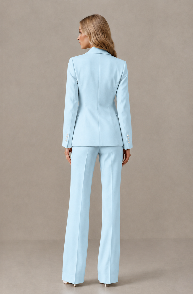 BOLODOO Light Blue Women's Three-Piece Pantsuit with Blazer & Vest - Light Blue - Light Blue_02