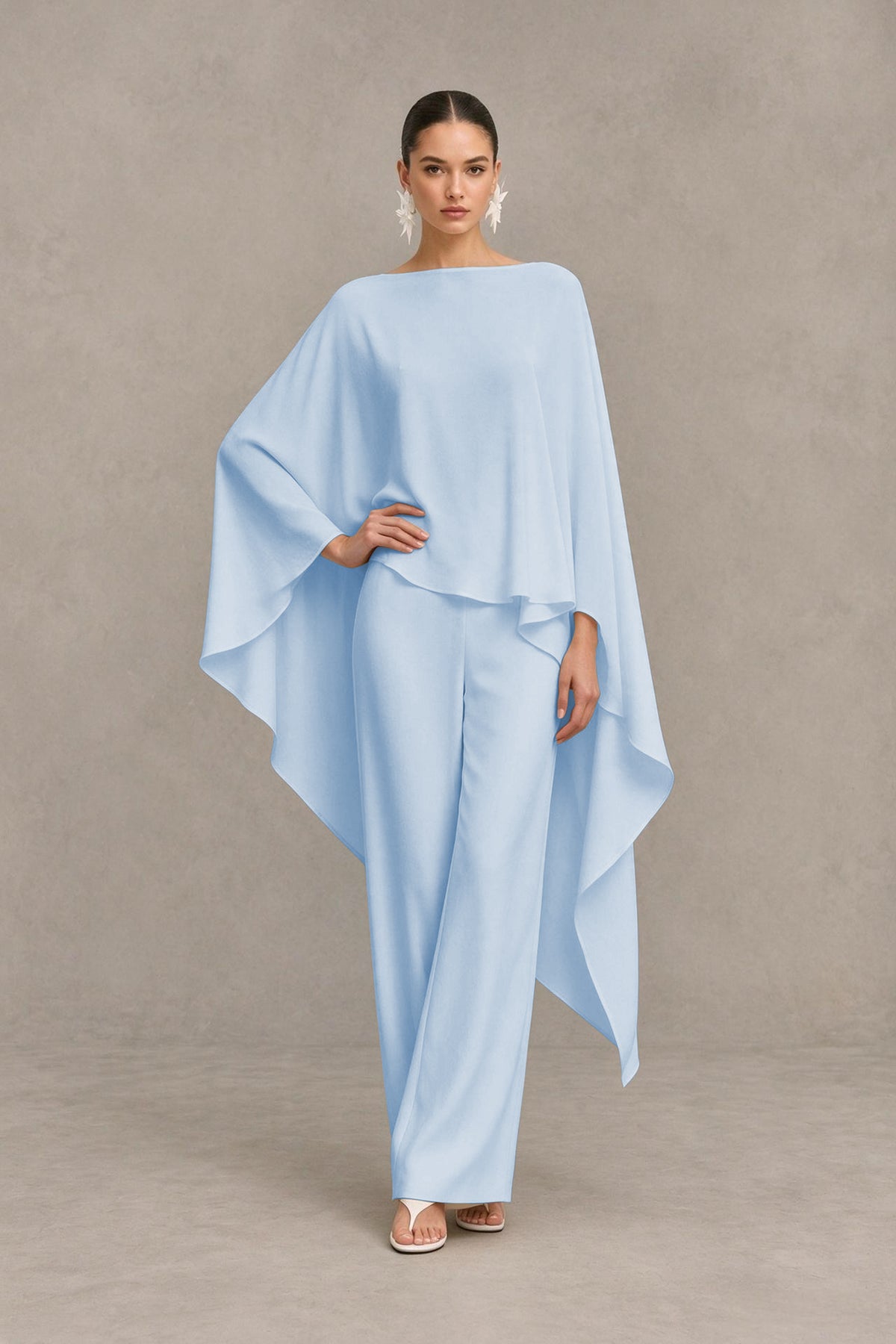 BOLODOO Light Blue Cape Sleeve Wide-Leg Formal Pantsuit - Light Blue - Light Blue_03