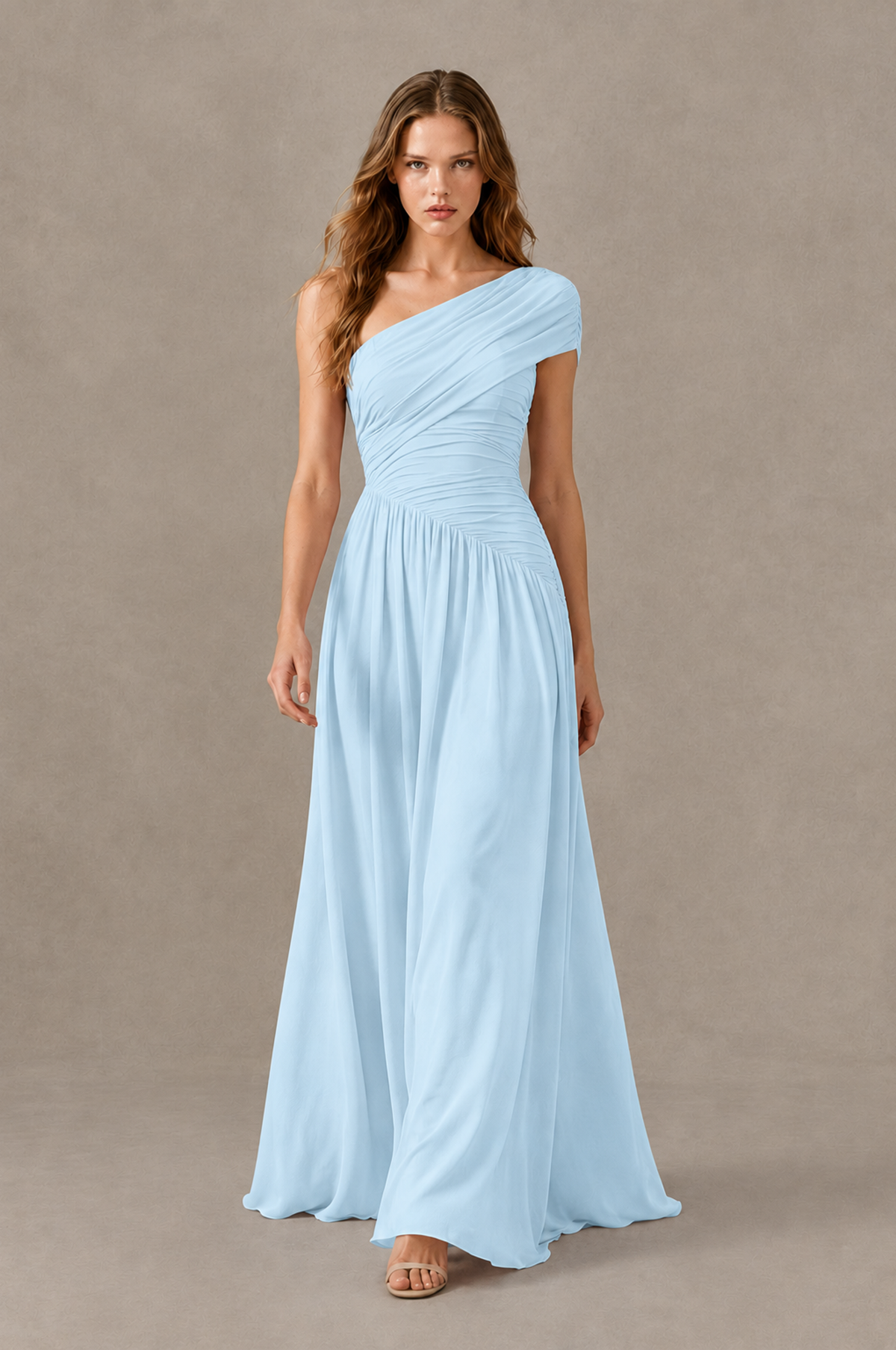 BOLODOO Light Blue One-Shoulder Ruched Floor-Length Bridesmaid Dress - Light Blue - Light Blue_03
