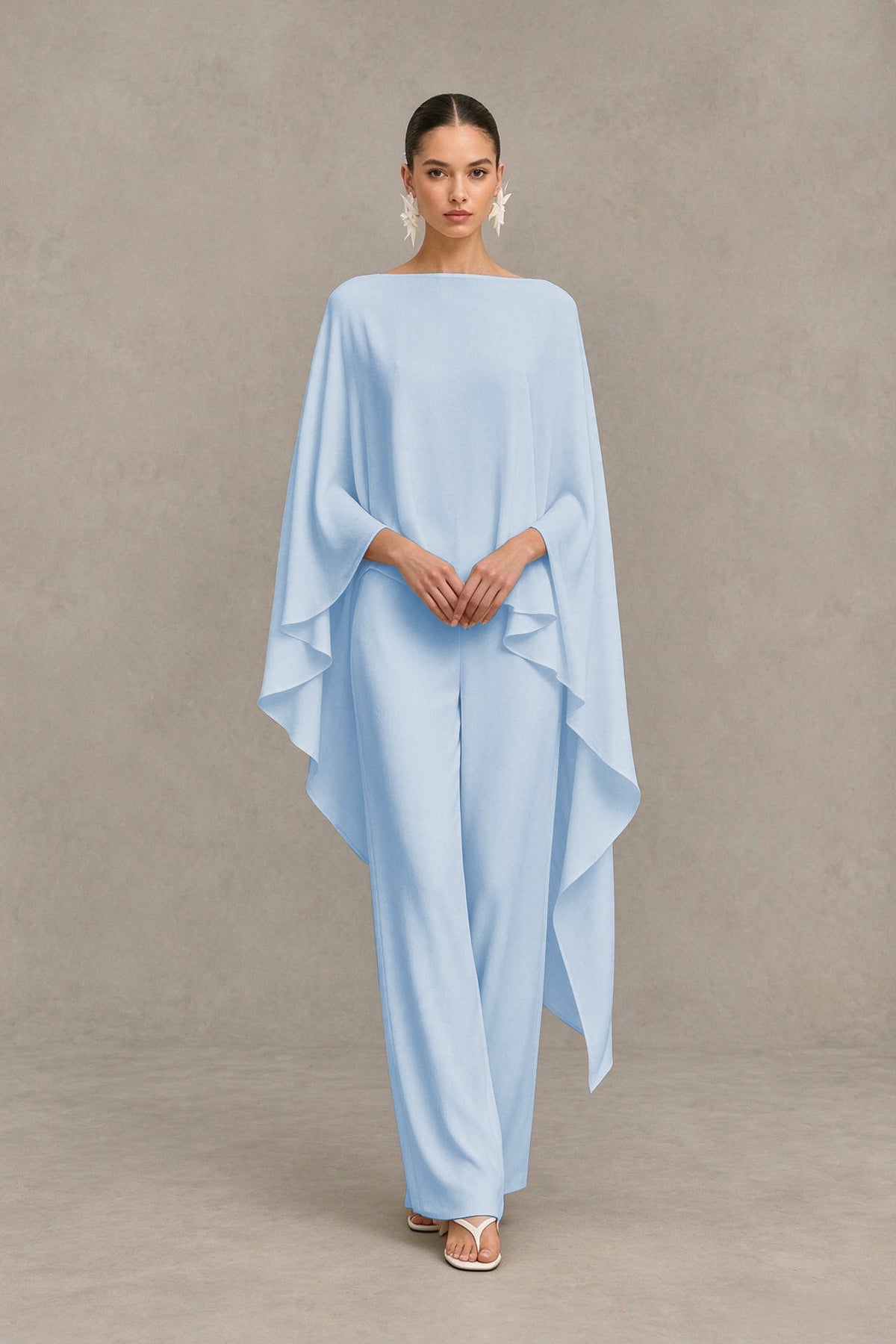 BOLODOO Light Blue Cape Sleeve Wide-Leg Formal Pantsuit - Light Blue - Light Blue_04