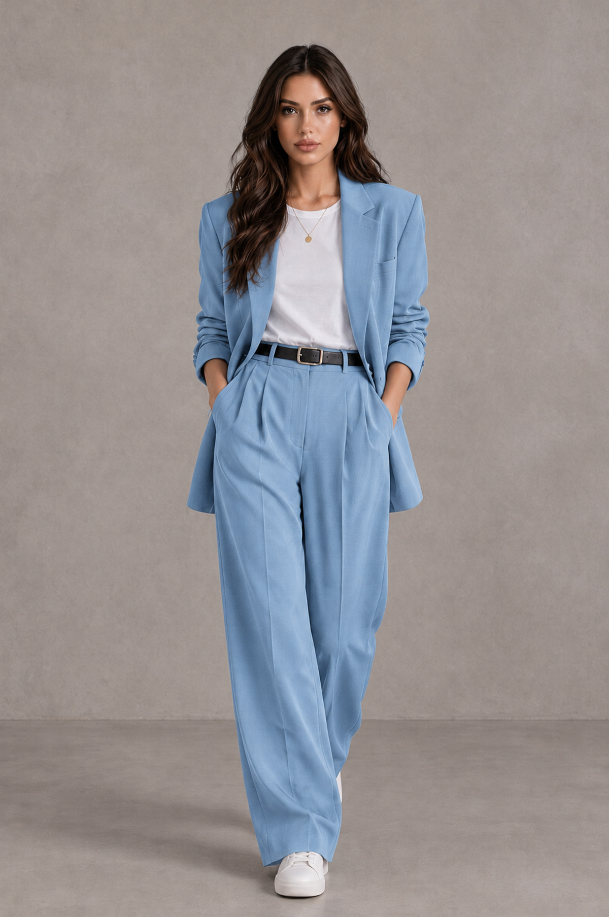 BOLODOO Light Blue Brown Blazer & Wide-Leg Pants Suit for Women - Light Blue - Light Blue_04
