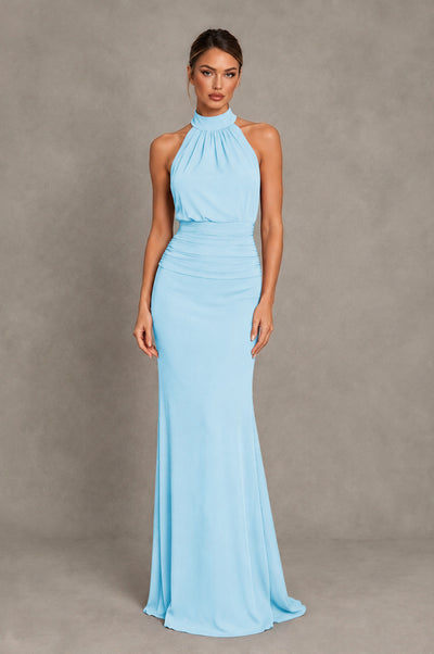 BOLODOO Light Blue Chiffon Halter Maxi Formal Wedding Guest Dress - Light Blue - Light Blue_1