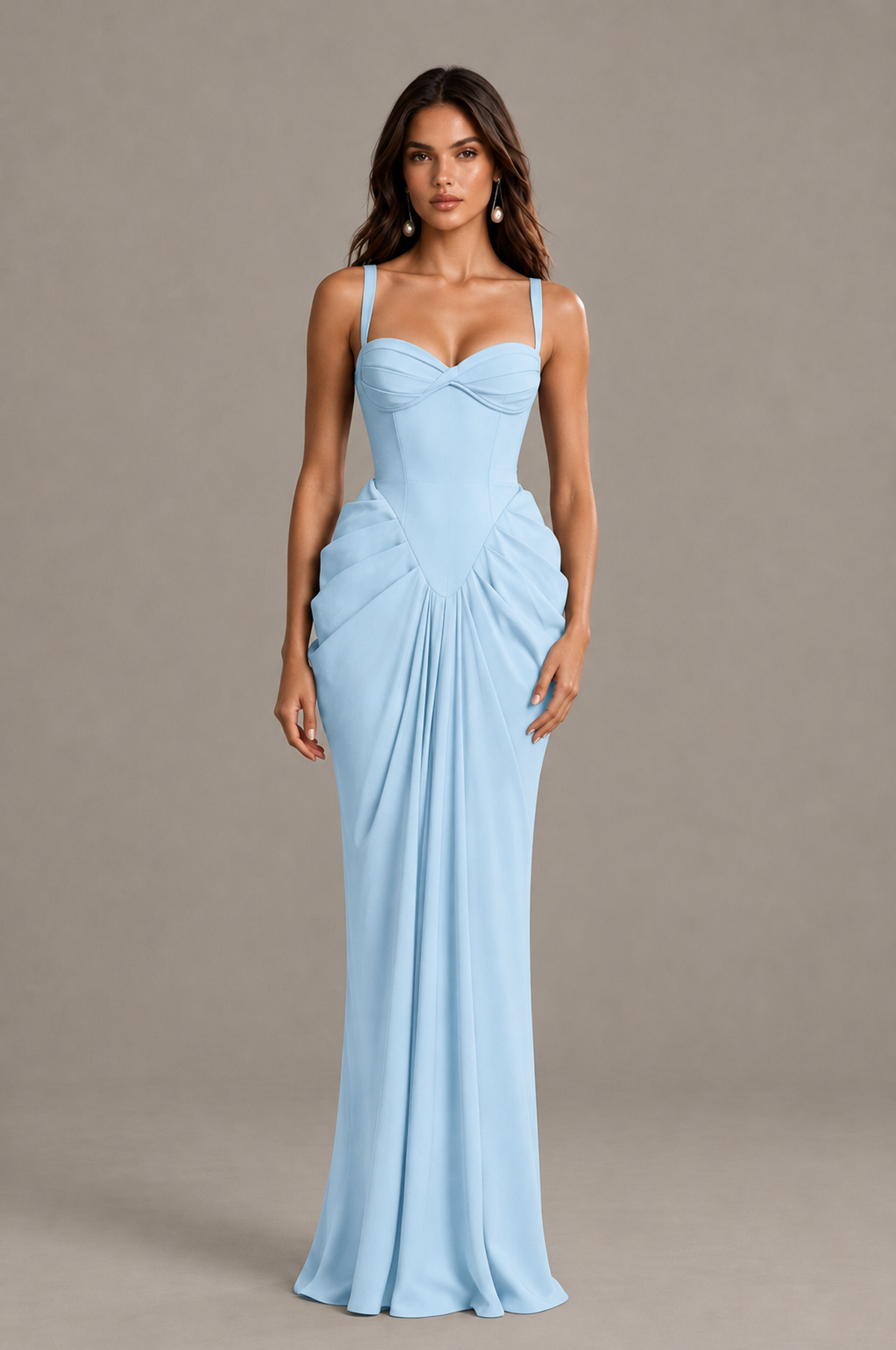 BOLODOO Light Blue Sweetheart Ruched Lace-Up Back Evening Gown - Light Blue - Light_Blue_1