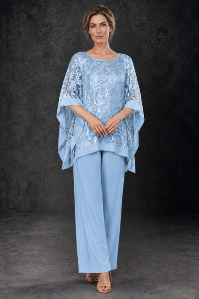 BOLODOO Light Blue Floral Cape Mother of the Bride Pant Suit - Light Blue - Light_Blue_1