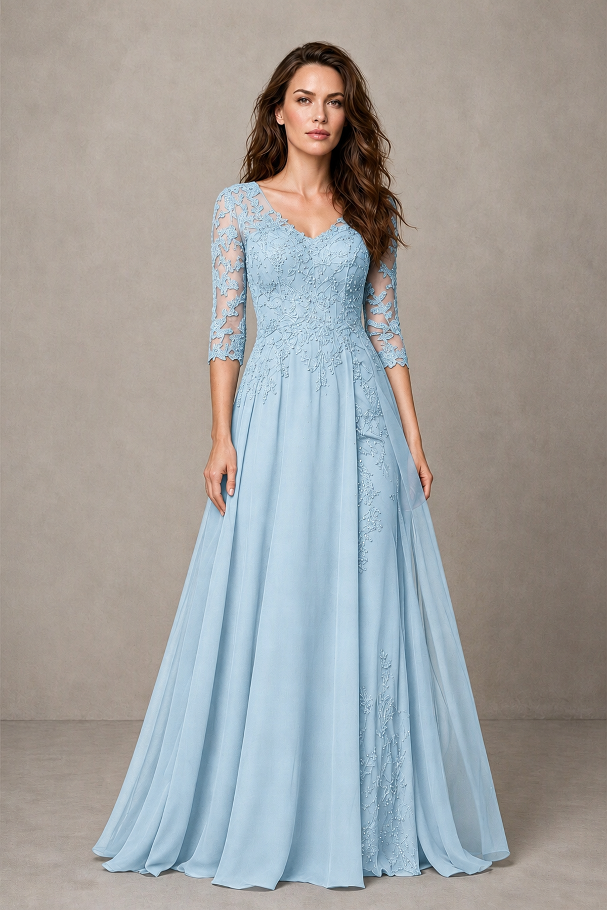 BOLODOO Midnight Light Blue Beaded Lace Appliqué Chiffon A-Line Gown | Mother of the Bride & Formal Evening Dress - Light Blue - Light Blue_1